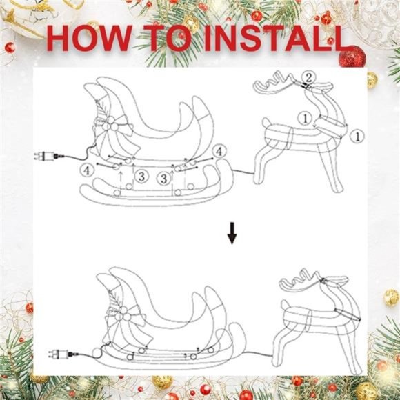 Lighted Christmas Reindeer& Sleigh, 60 LED Light-Up Glittered Deer, Gold - Picture 5 of 5